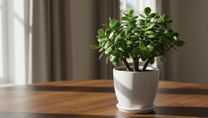 푸른 잎의 행운의 돈나무