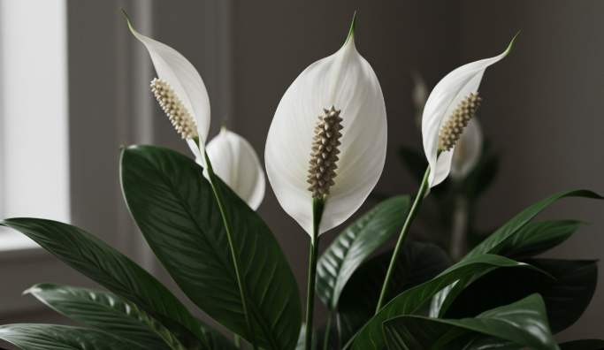 흰 꽃이 핀 스파티필름