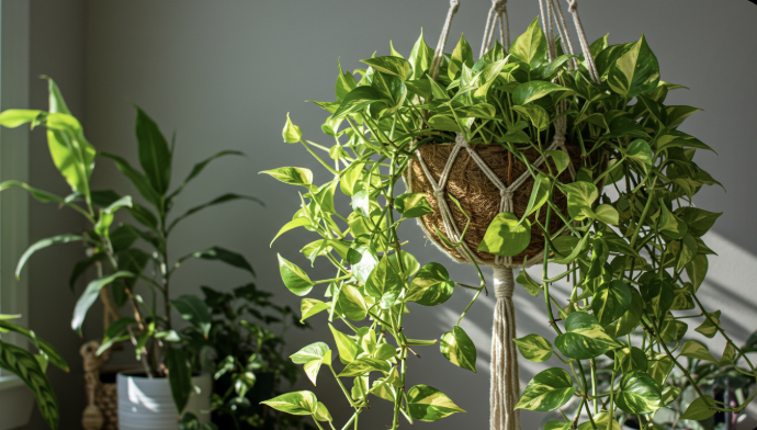 무늬 잎의 싱그러운 포토스