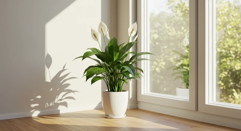 공기 정화 식물 TOP 10으로 쾌적한 실내 공기 만들기 - 창가 햇살 받는 평화백합 화분